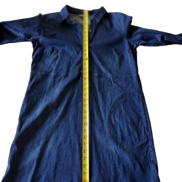 J Jill Denim Jean Dress Western Farmhouse Pockets and Roll Tab Sleeves Medium - Picture 14 of 15